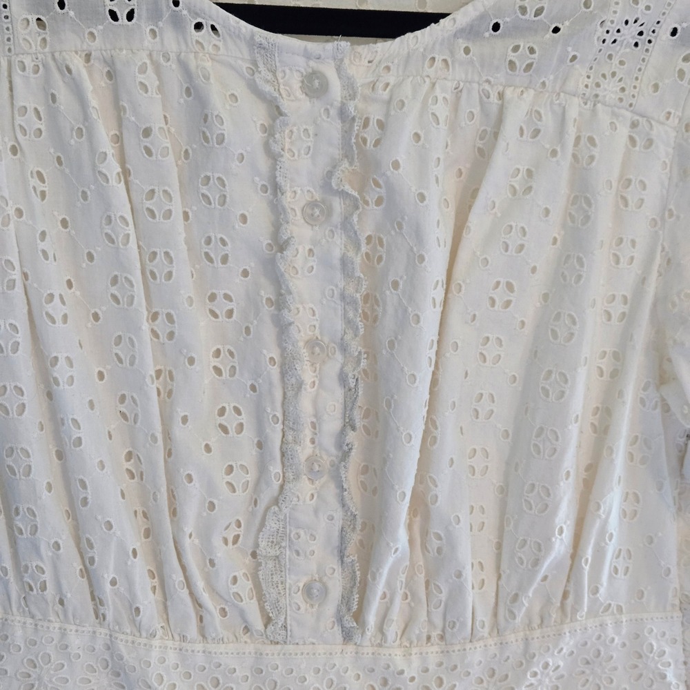 J.Crew White Eyelet Lace Cotton Mini Dress Short Puff Sleeve Button Front Size 4 - Picture 16 of 16